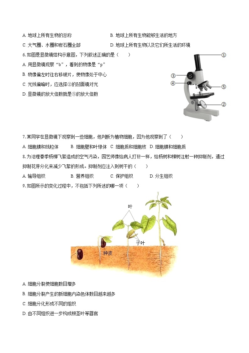 2022-2023学年河南省许昌市建安区七年级（上）期末生物试卷(含答案解析)02
