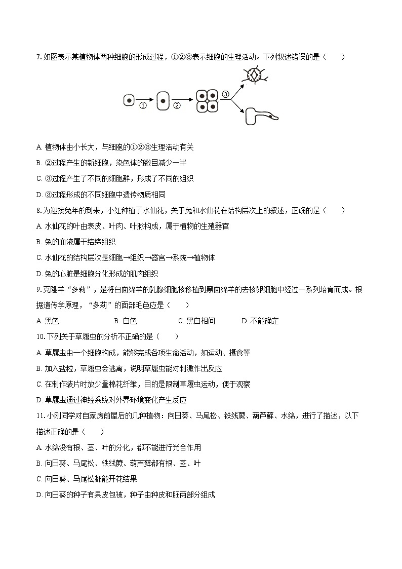 2022-2023学年河南省郑州外国语中学七年级（上）期末生物试卷(含答案解析)第2页