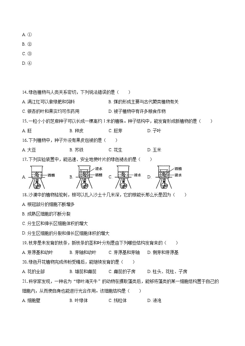 2022-2023学年安徽省池州市贵池区七年级（上）期末生物试卷(含答案解析)03
