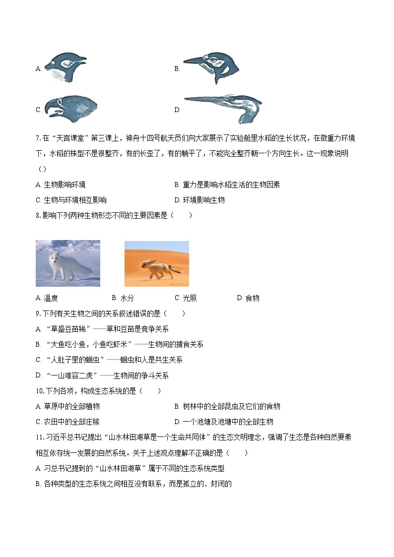 2022-2023学年江苏省扬州市仪征市七年级（上）期末生物试卷（含答案解析）02