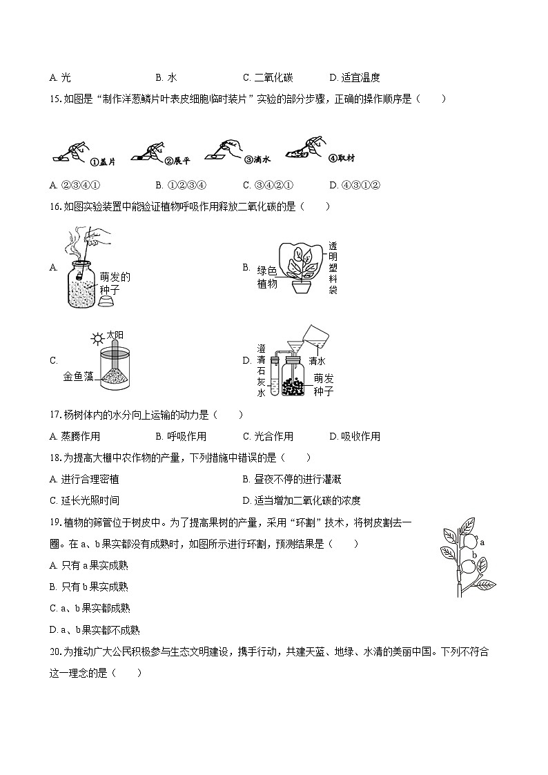 2022-2023学年吉林省延边州七年级（上）期末生物试卷（含答案解析）03