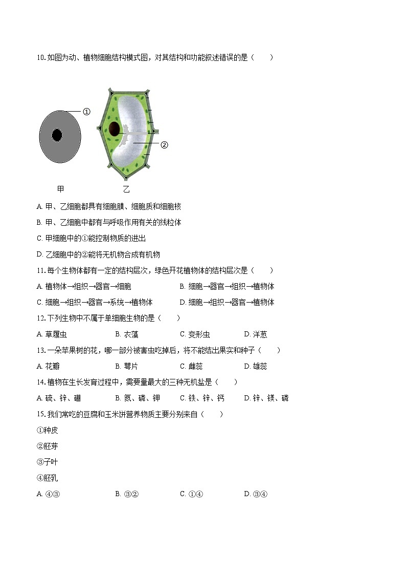 2022-2023学年山西省临汾三中七年级（上）期末生物试卷（含答案解析）02