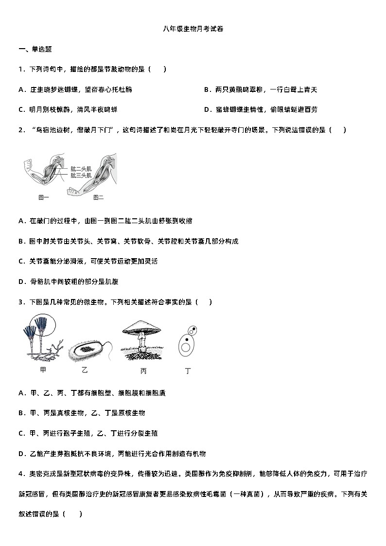 湖北省天门市华斯达学校2023-2024学年八年级上学期12月月考生物试题第1页
