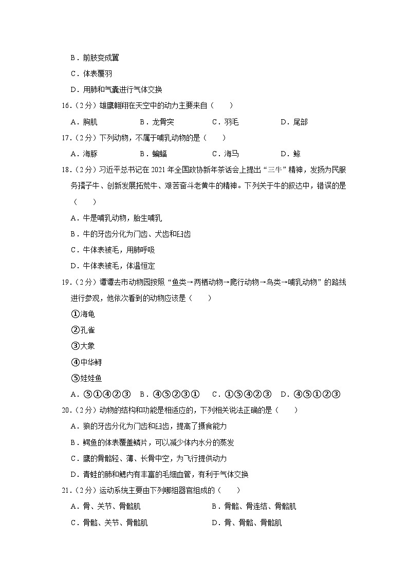 重庆市秀山县新星中学2023-2024学年八年级上学期期中生物试卷第3页