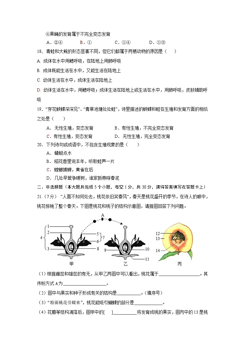 山东省菏泽市巨野县2023-2024学年八年级上学期期中考试生物试题03