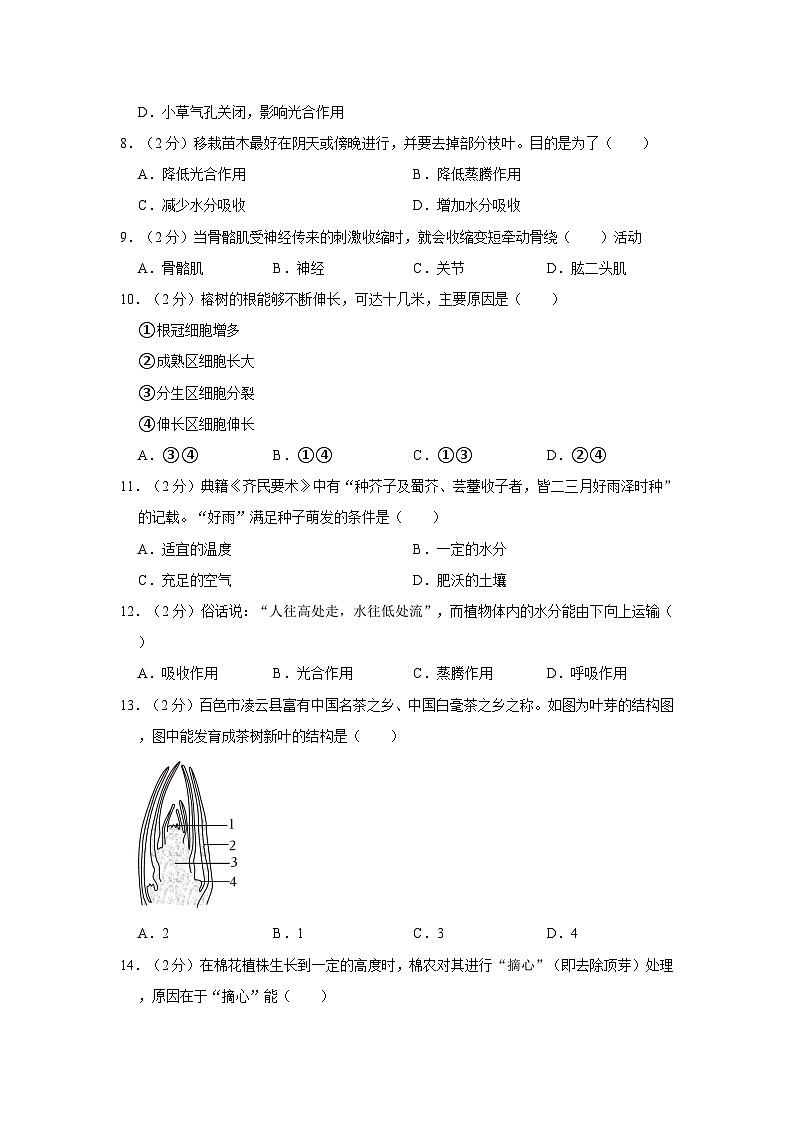 2023-2024学年广西百色市右江区三大集团八年级（上）期中生物试卷02