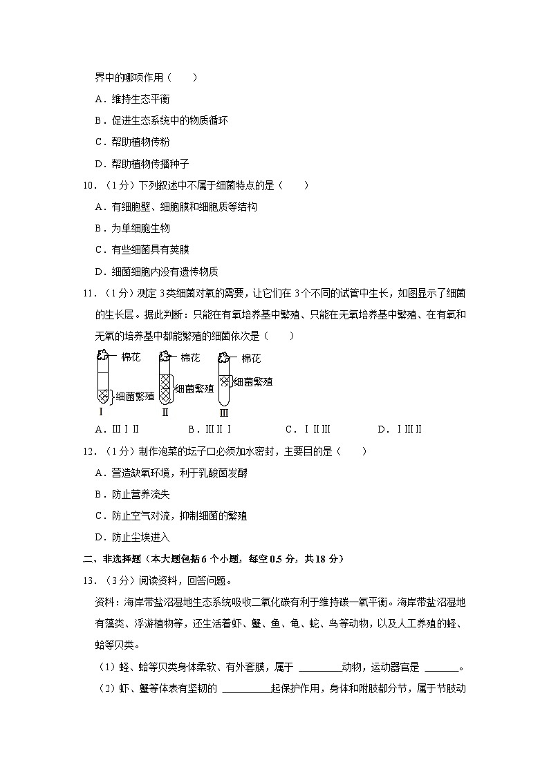 2023-2024学年辽宁省营口市大石桥市协作校八年级（上）期中生物试卷02