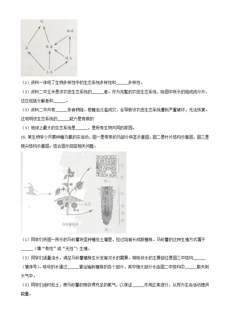 2023年辽宁营口中考生物真题及答案03