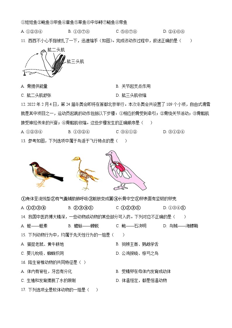 湖南省郴州市汝城县2023-2024学年八年级上学期期中生物试题03