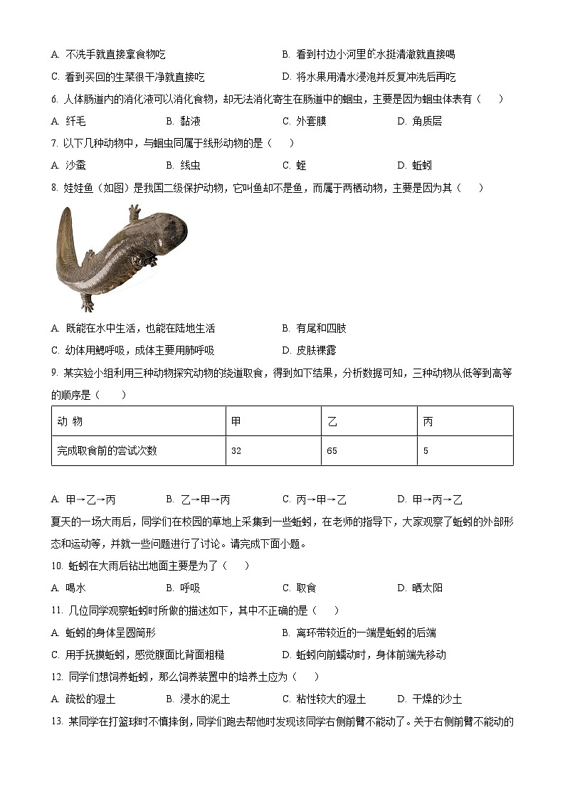 山西省太原市2022-2023学年八年级上学期期中生物试题02