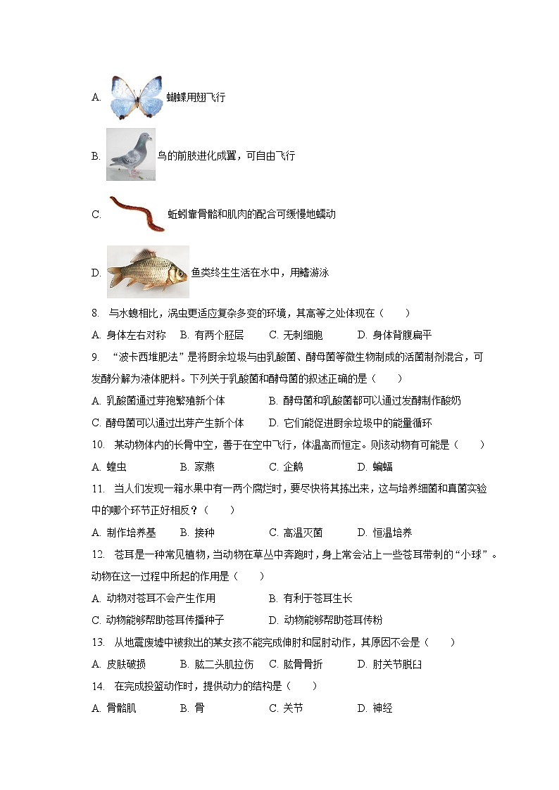 江西省抚州市2022-2023学年八年级上学期期末生物试卷02