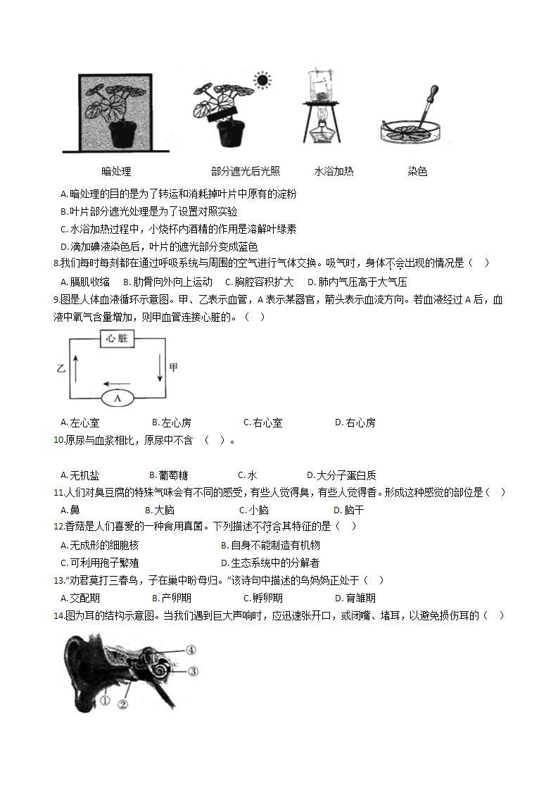 河南省2020年中考生物试卷(学生版)02