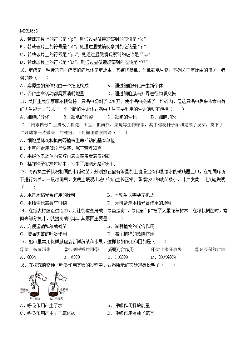 贵州省遵义市遵义市十校联考2023-2024学年七年级上学期12月月考生物试题02