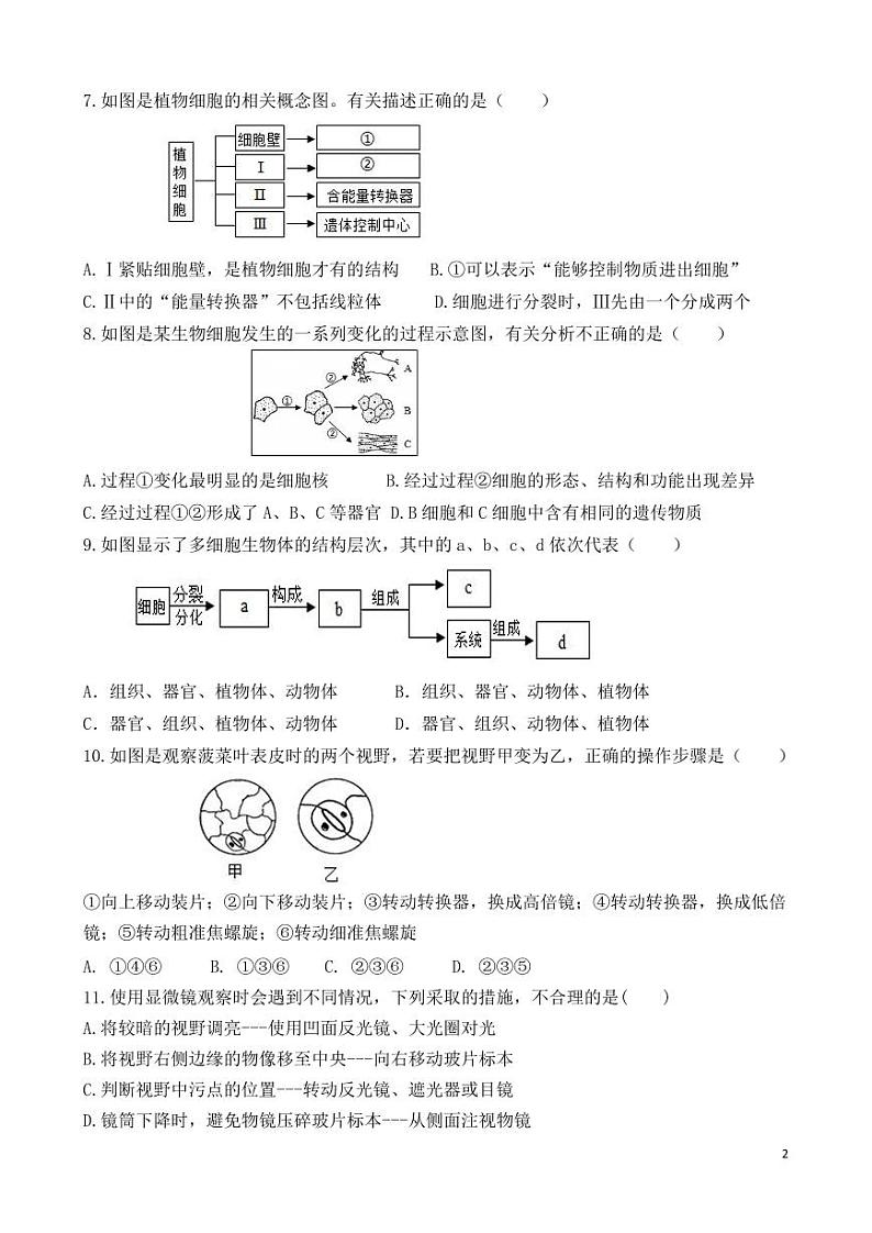 山东省武城县大屯中学2023-2024学年七年级上学期第二次月考生物试题第2页