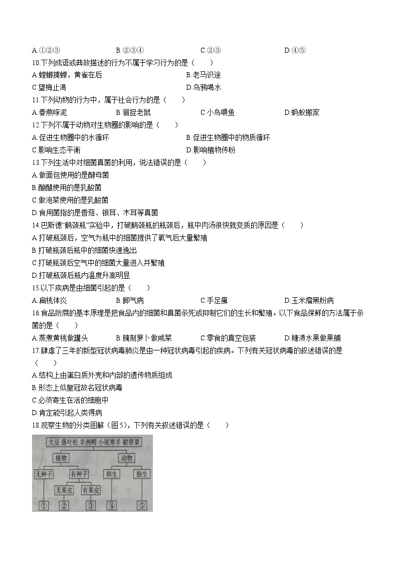河北省沧州市部分学校2023-2024学年八年级上学期12月月考生物试题03