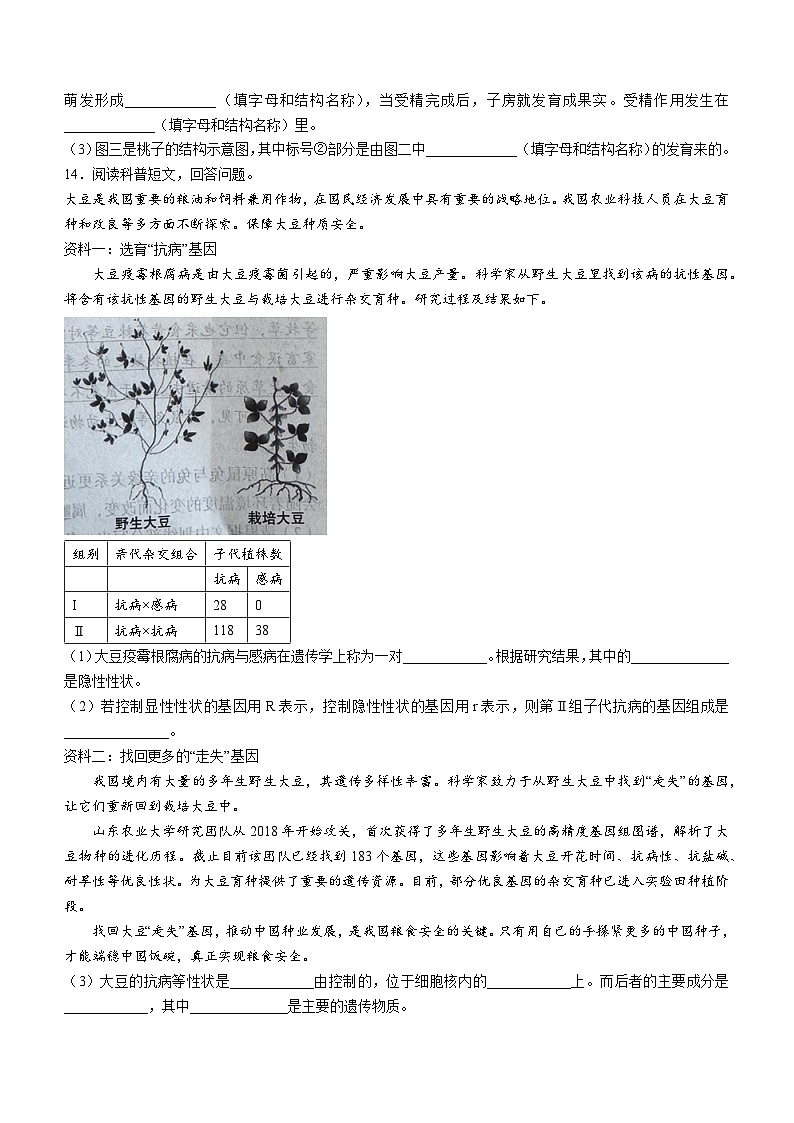 辽宁省沈阳市沈河区2023-2024学年八年级上学期期末考试生物试题第3页