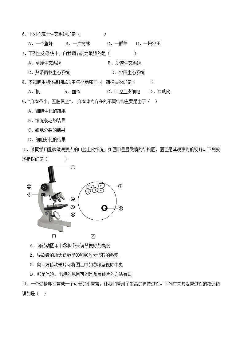 卷01-【期末大过关】2023-2024学年七年级生物上学期期末通关卷02