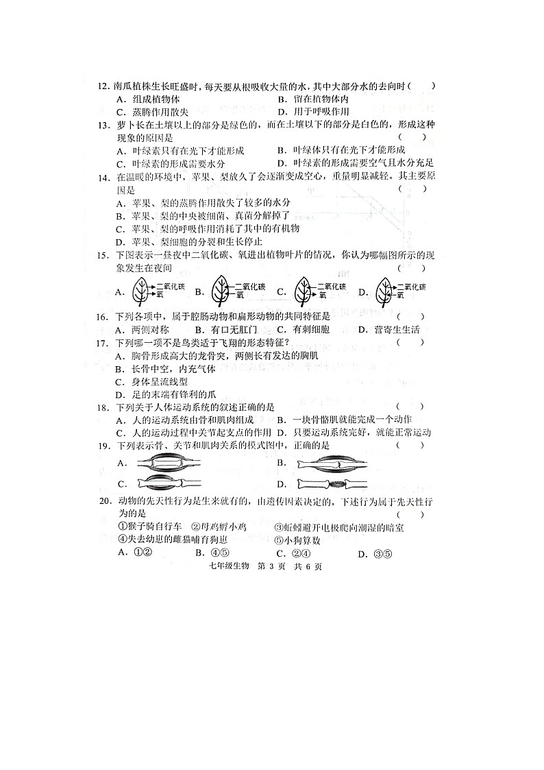 山东省菏泽市鲁西新区2023-2024学年七年级上学期12月月考生物试题03
