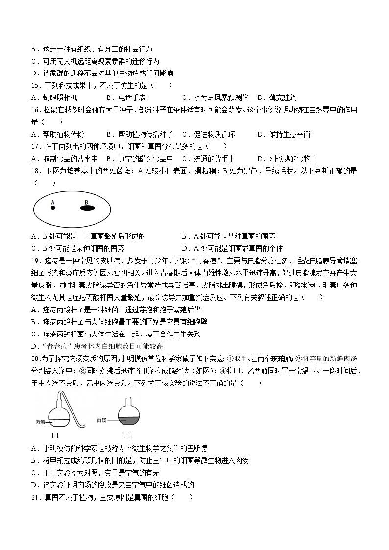 云南省腾冲市2022--2023学年八年级生物上学期期末考试生物试题第3页