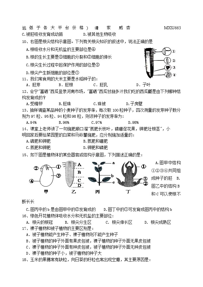 河南省新乡市原阳县2023-2024学年七年级上学期12月月考生物试题02