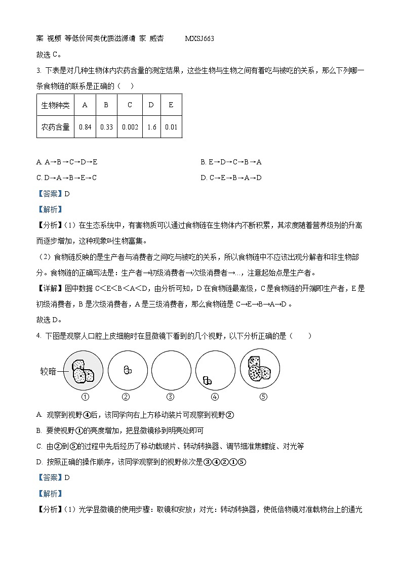 湖北省天门市华斯达学校2023-2024学年七年级上学期12月月考生物试题02