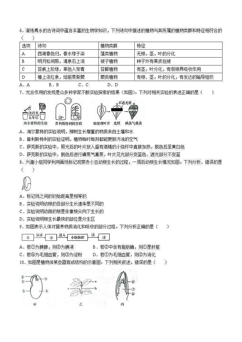 2023年山东省东营市生物中考真题（含答案）02