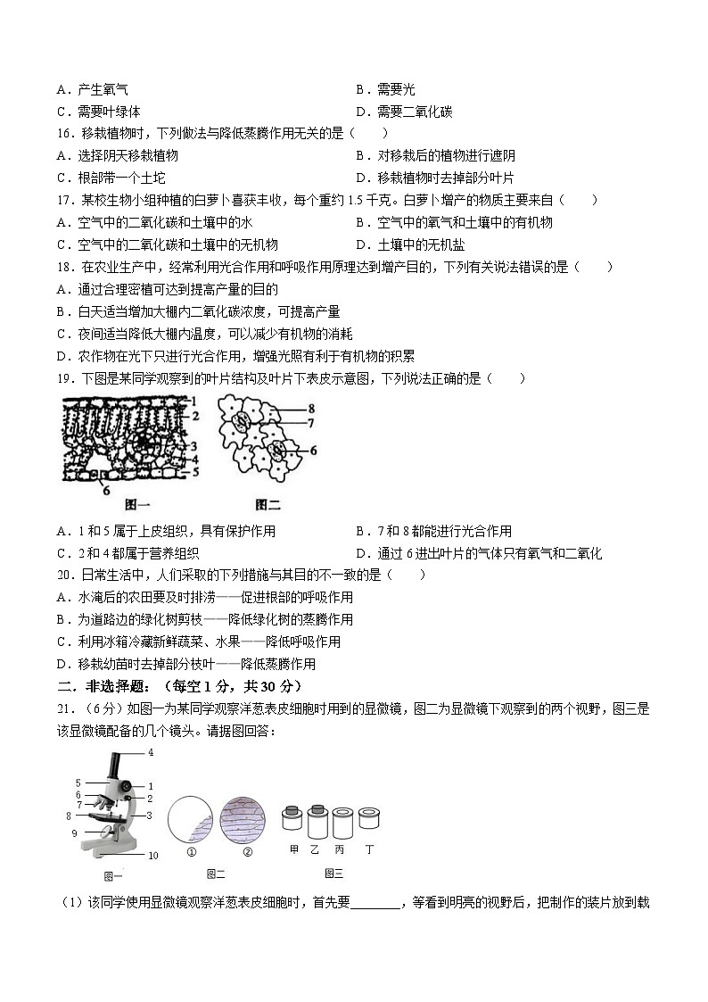 山东省济宁市鱼台县2023-2024学年七年级上学期期中生物试题03