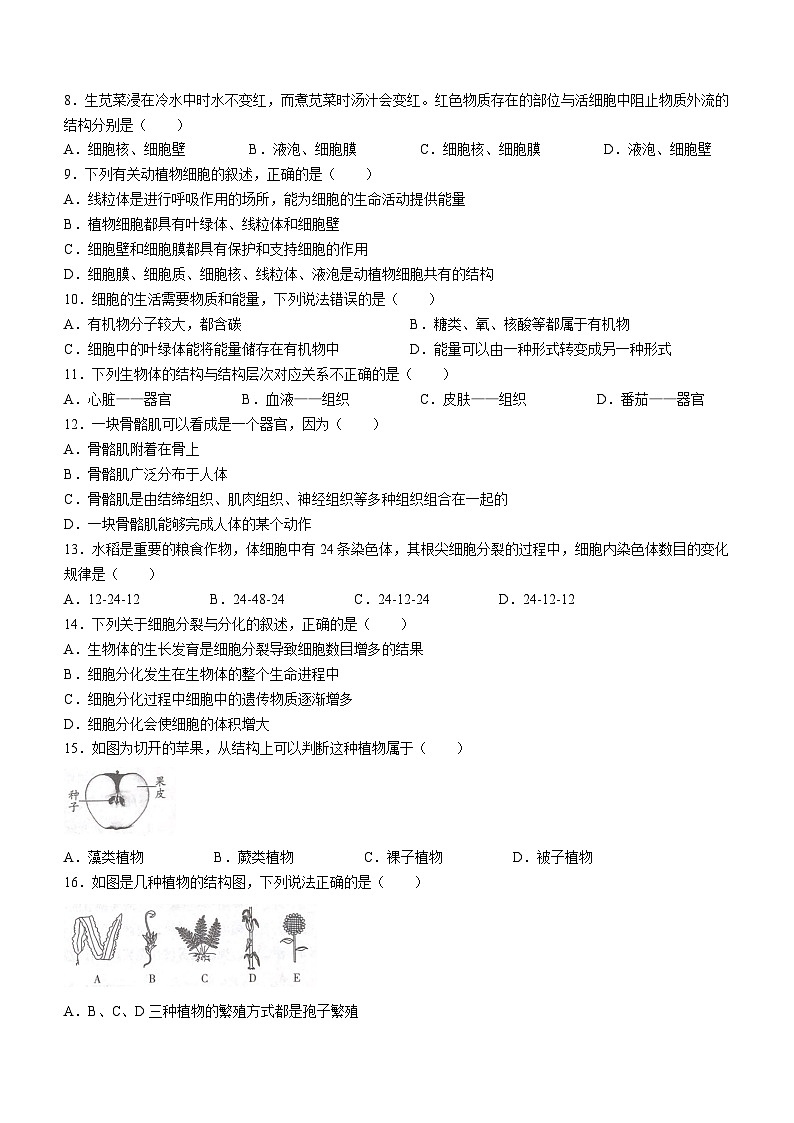 河南省商丘市夏邑县私立初中联考2023-2024学年七年级上学期12月月考生物试题第2页