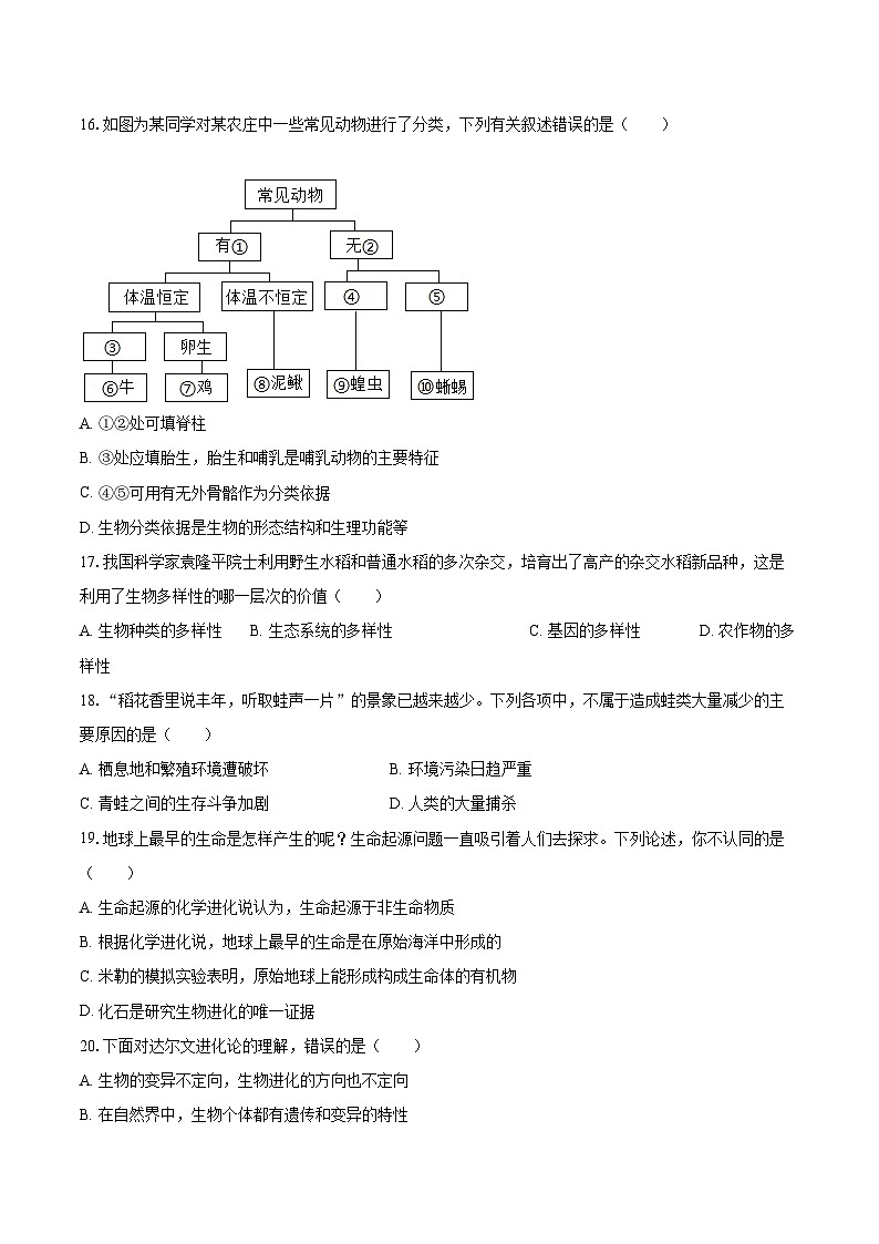 2022-2023学年广东省肇庆市封开县八年级（上）期末生物试卷(含详细答案解析)第3页