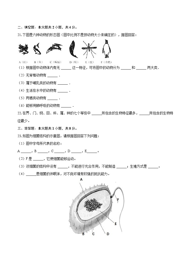 2022-2023学年河北省唐山市遵化市八年级（上）期末生物试卷（含详细答案解析）第3页