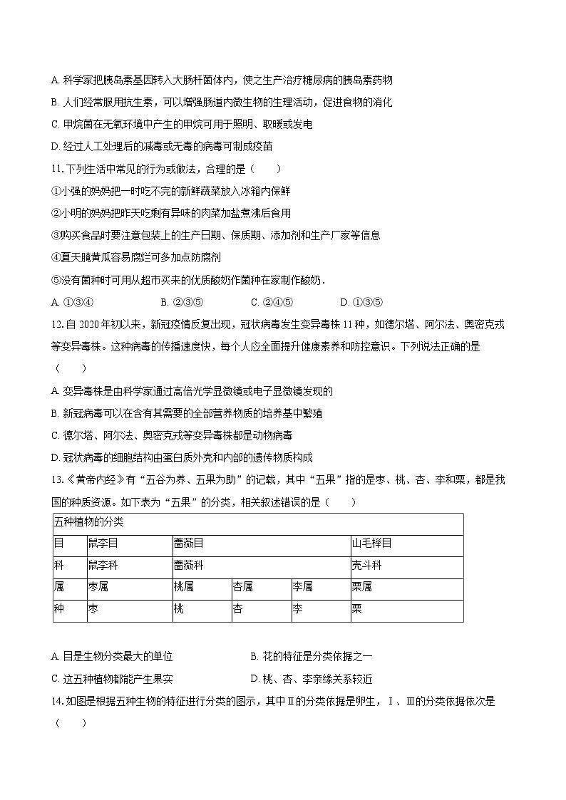 2022-2023学年湖北省荆门市八年级（上）期末生物试卷(含详细答案解析)第3页
