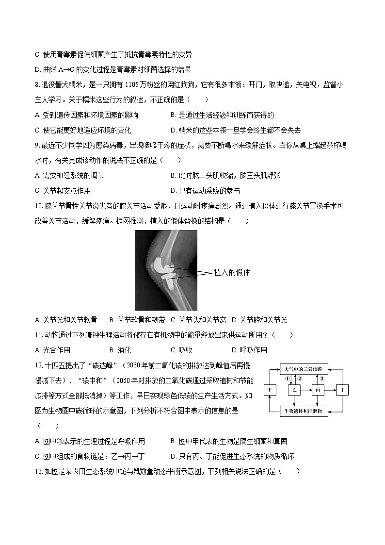 2022-2023学年江苏省盐城市建湖县八年级（上）期末生物试卷（含详细答案解析）03