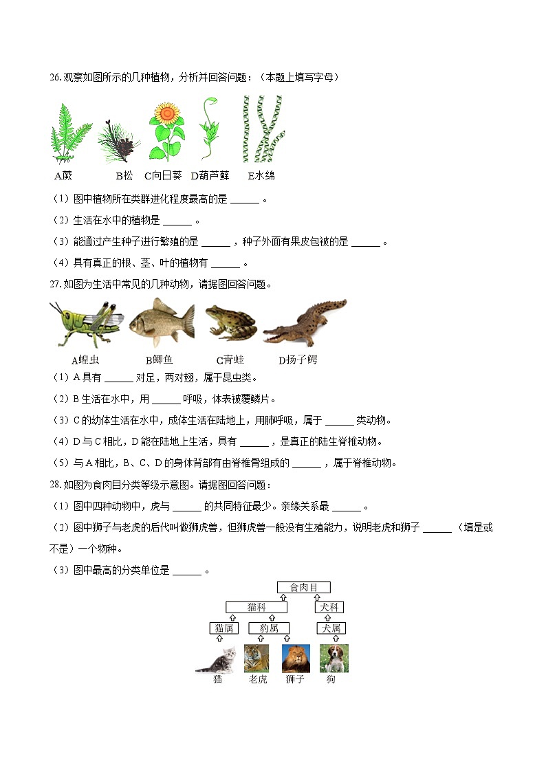 2022-2023学年辽宁省鞍山市千山区八年级（上）期末生物试卷（含详细答案解析）第3页