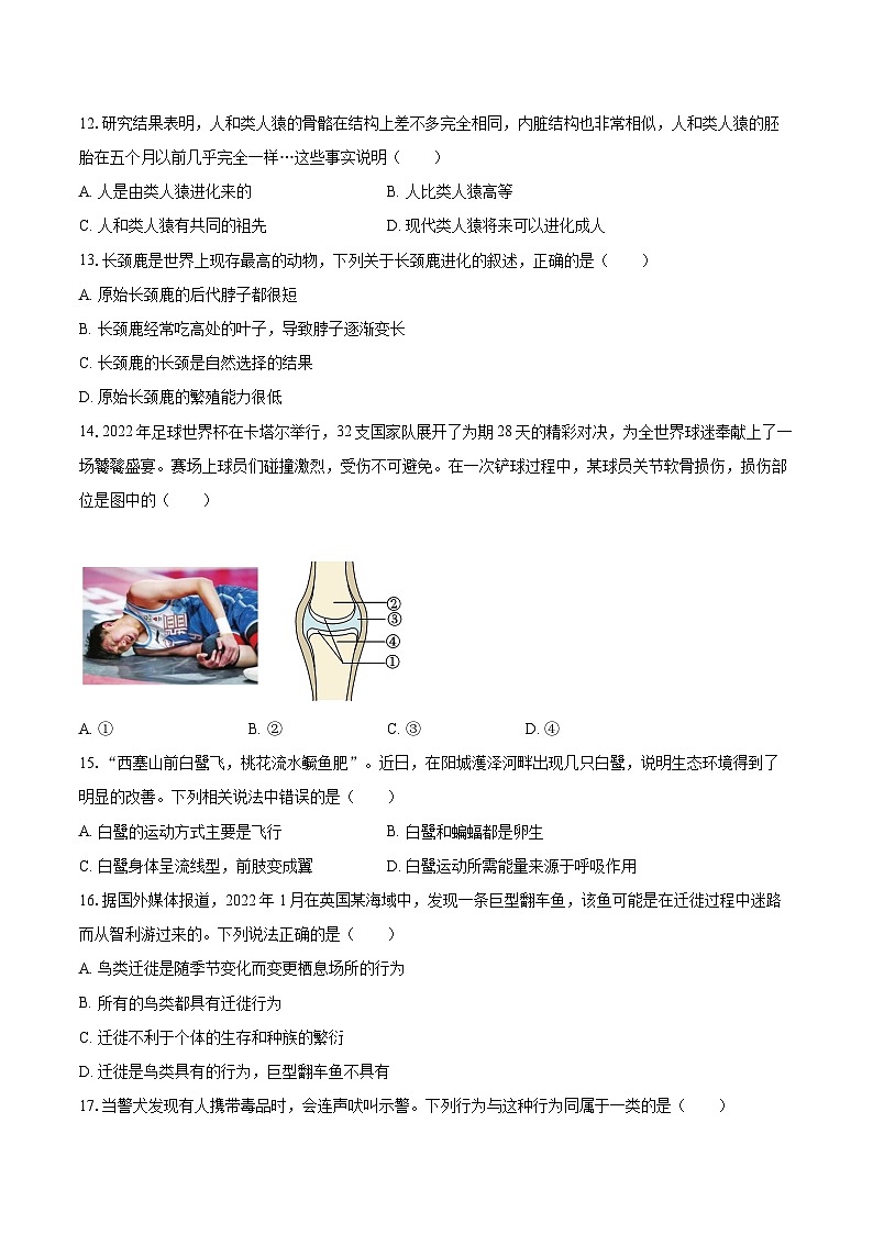 2022-2023学年山西省晋城市阳城县八年级（上）期末生物试卷（含详细答案解析）03