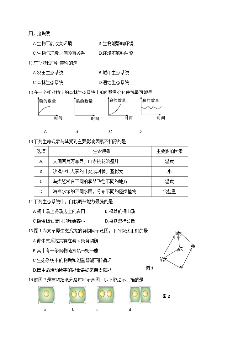 2023-2024学年福建省宁德市福鼎市七年级上学期期中质量检测生物模拟试题（含答案）02