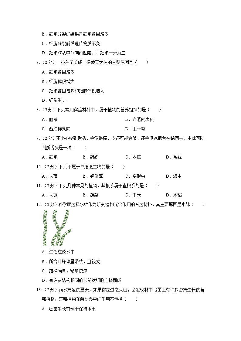 福建省莆田市城厢区2022-2023学年七年级上学期期末生物试卷第2页