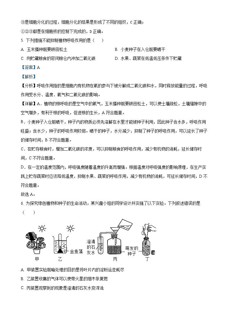 山东省乐陵市张桥中学2023-2024学年七年级上学期第二次月考生物试题03