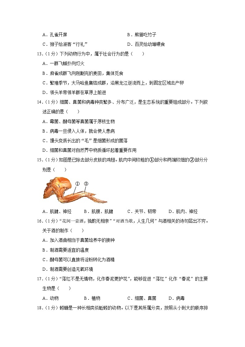 河南省南阳市社旗县2023-2024学年八年级上学期期中生物试卷03