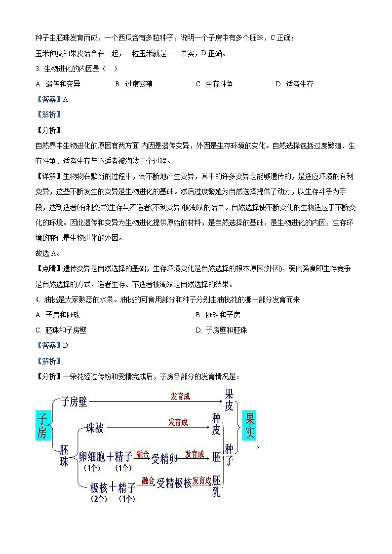 山东省德州市武城县甲马营镇中学2023-2024学年八年级上学期第二次月考生物试题02