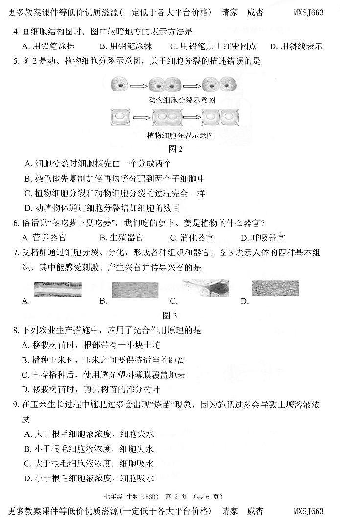 ，广西河池市凤山县2023-2024学年七年级上学期期末考试生物试题02