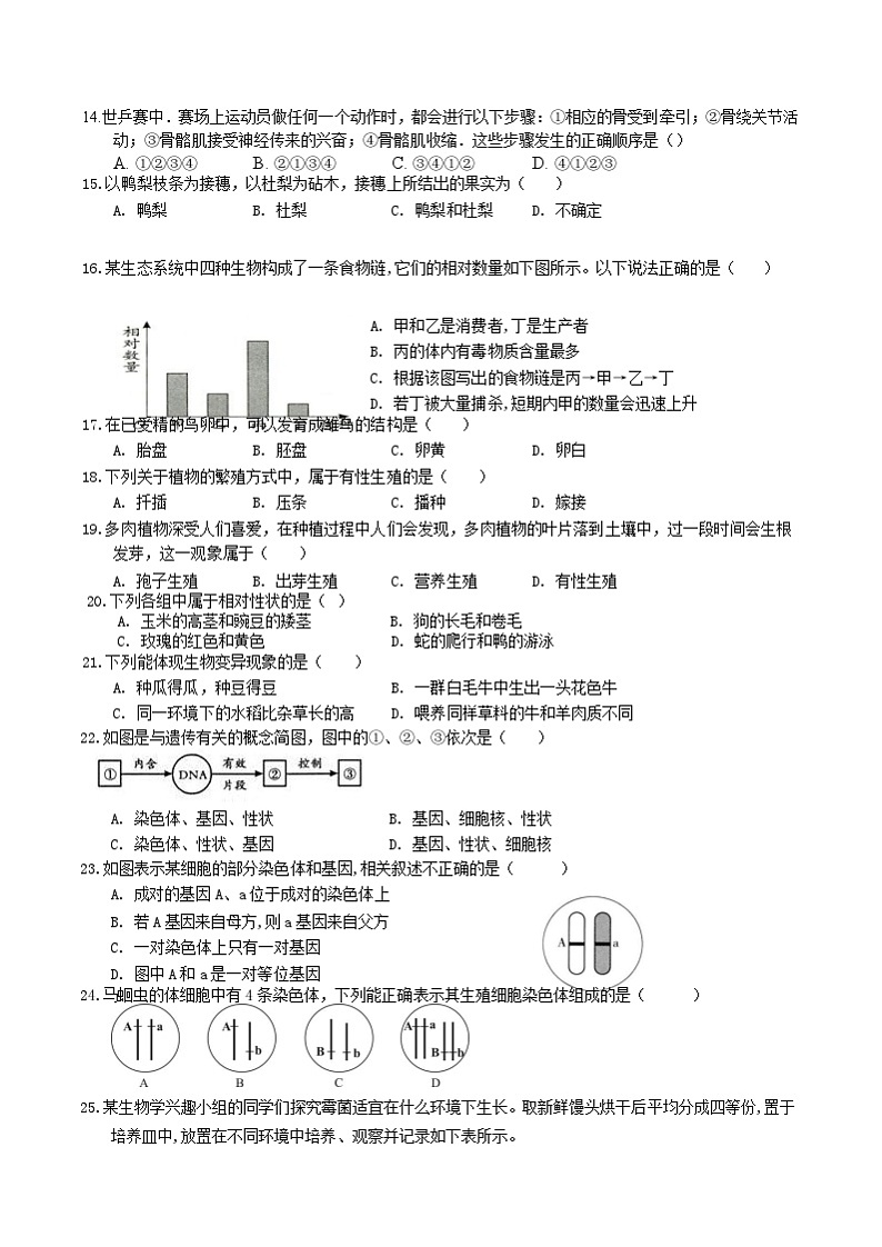 福建省龙岩市长汀县七校2032-2024学年八年级上学期1月联考生物试题02