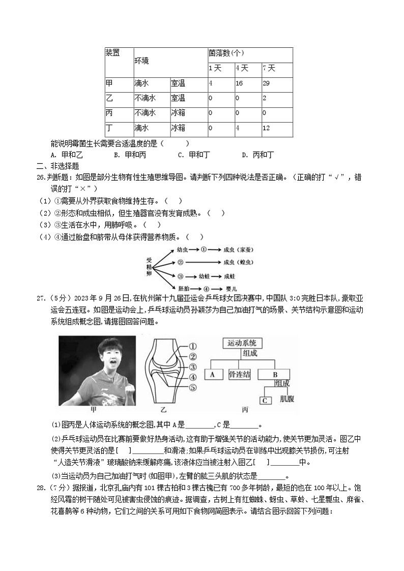 福建省龙岩市长汀县七校2032-2024学年八年级上学期1月联考生物试题03