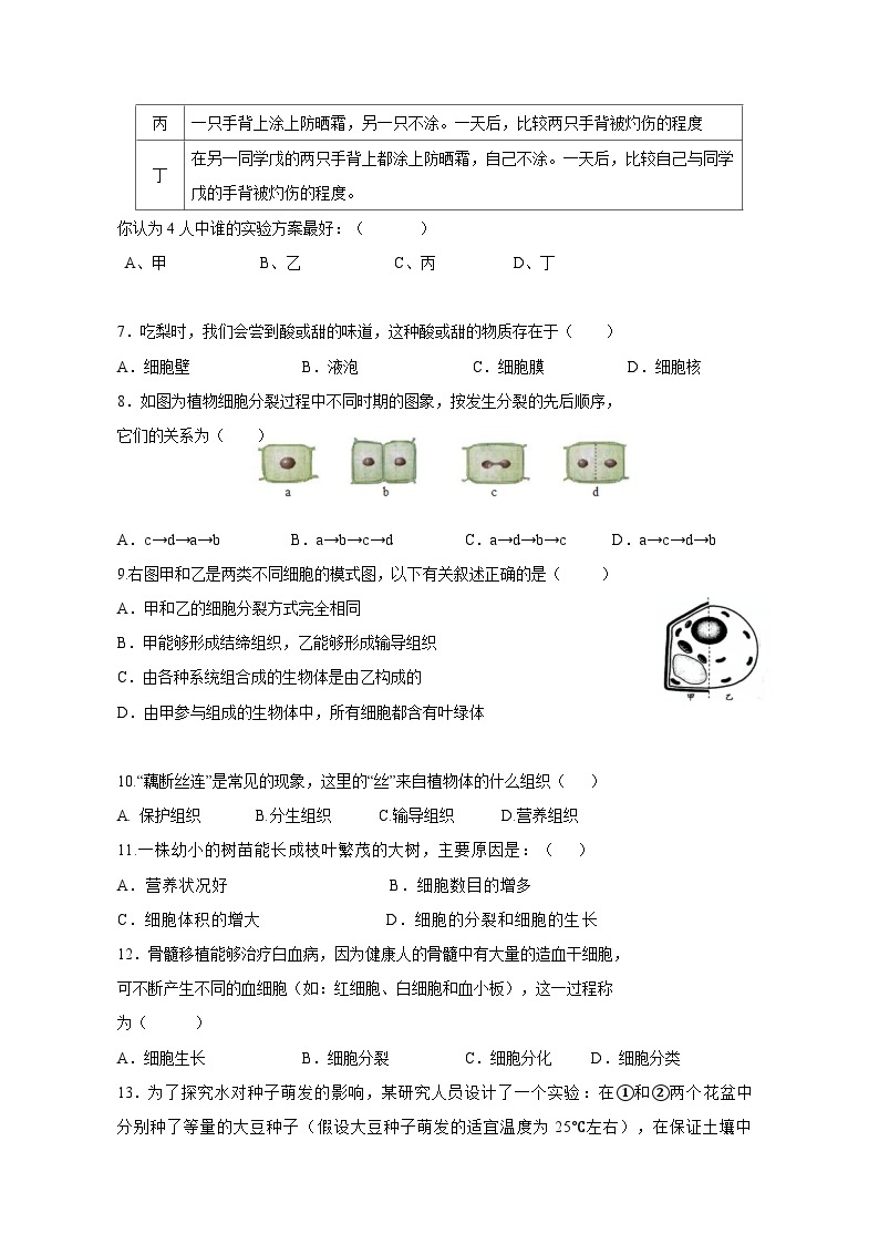 2023-2024学年江西省吉安市七年级上册第一次生物月考测试卷（附答案）02