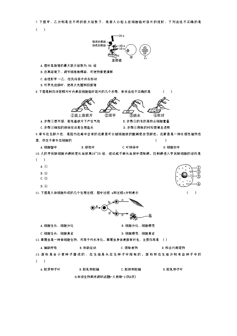 陕西省咸阳市杨陵区2021+_2022+学年七年级上学期期末调研生物试题+第2页
