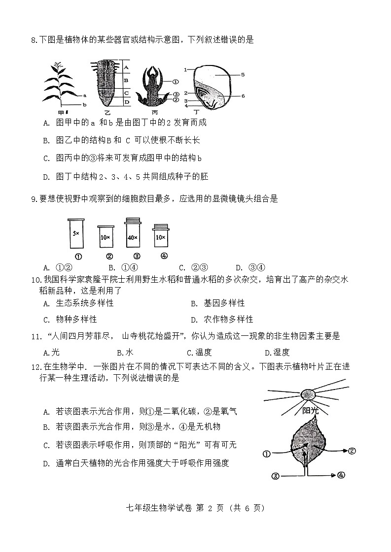 辽宁省本溪市2023-2024学年七年级上学期期末生物试题第2页