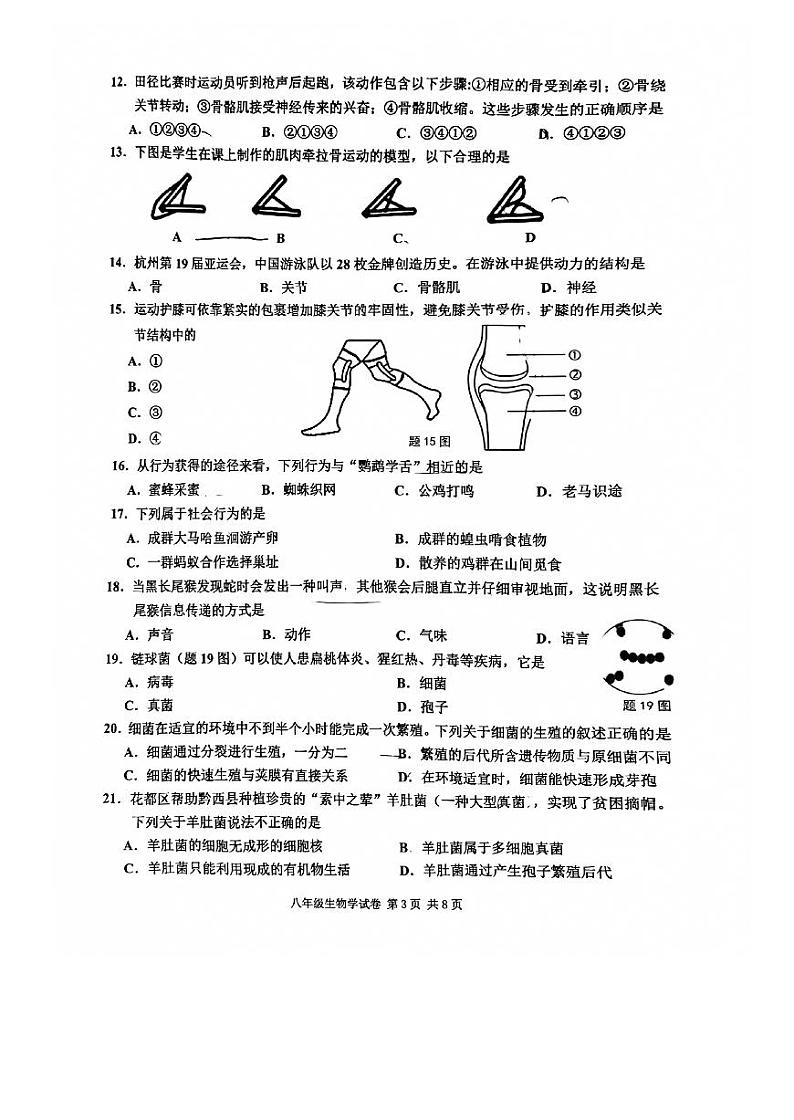 广东省广州市花都区2023-2024学年八年级上学期期末生物试题第3页