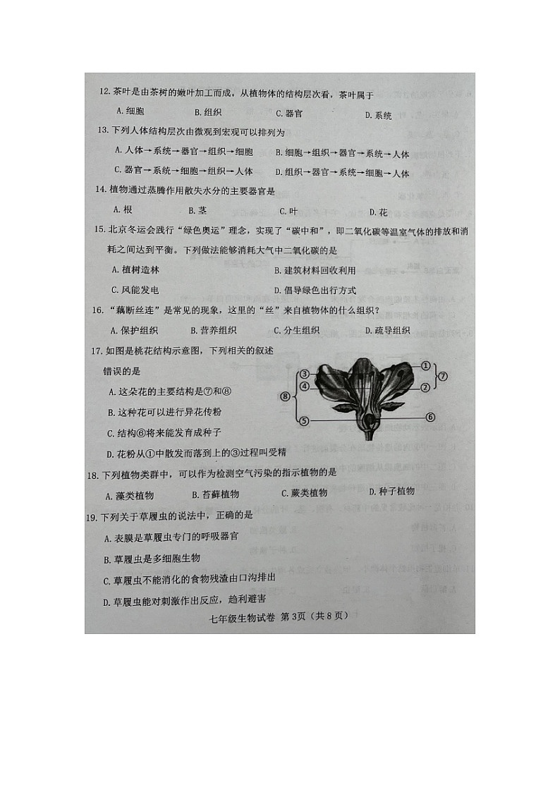 天津市西青区2023-2024学年七年级上学期期末学业质量检测生物试题03