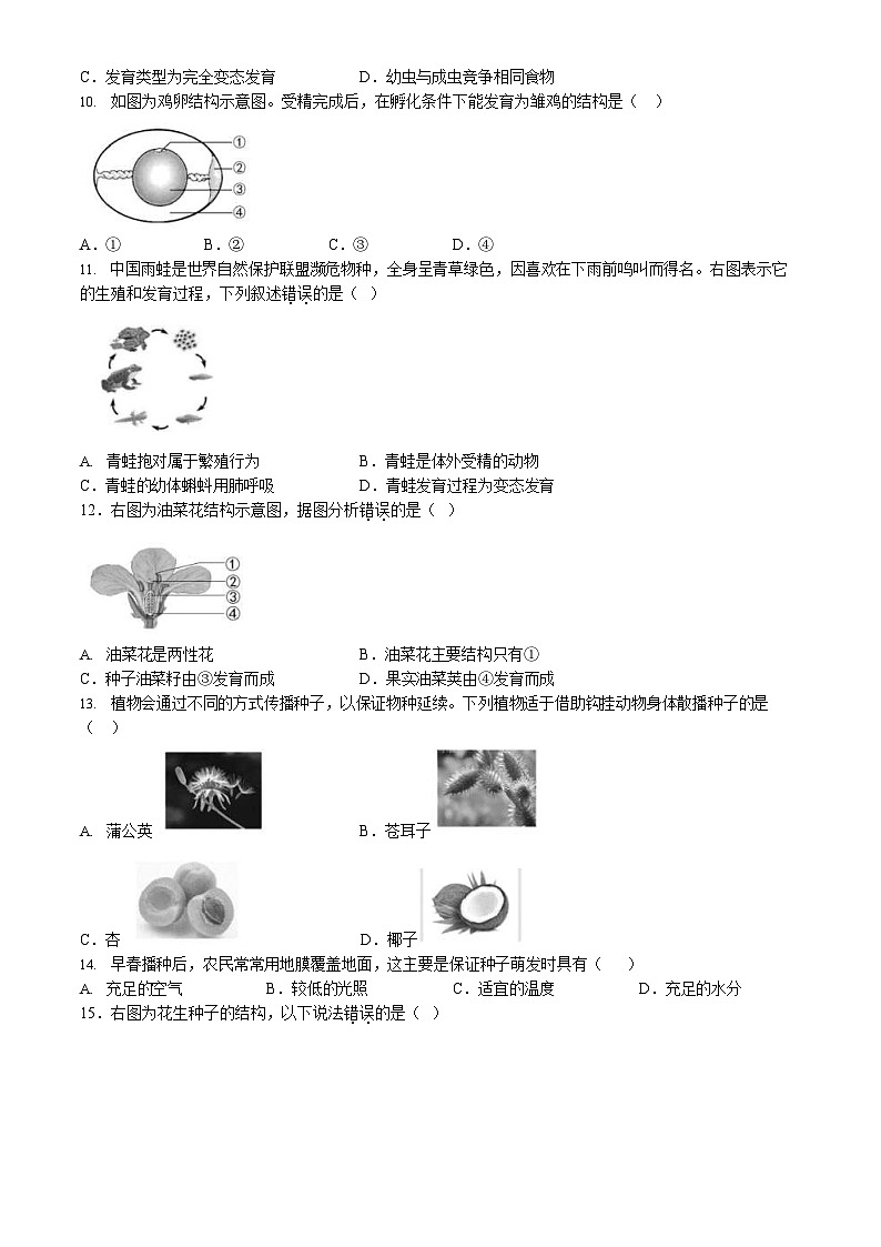 2024北京昌平初二上期末生物试卷和答案第2页