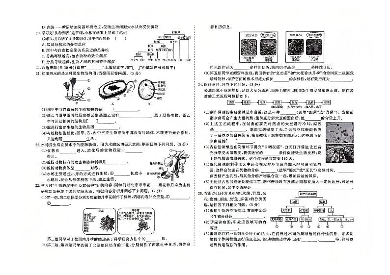 吉林省白山市抚松县2023-2024学年上学期八年级生物期末试题（图片版，含答案）第2页
