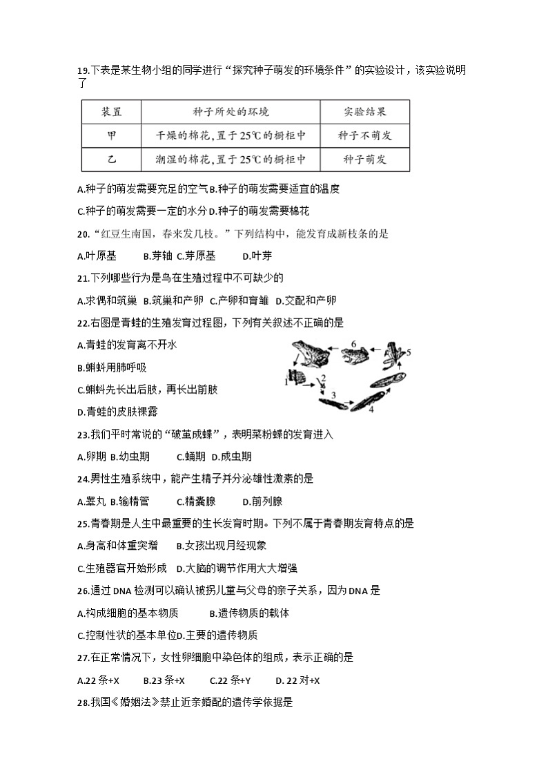 陕西省渭南市蒲城县2020-2021学年八年级上学期期末考试生物试卷03